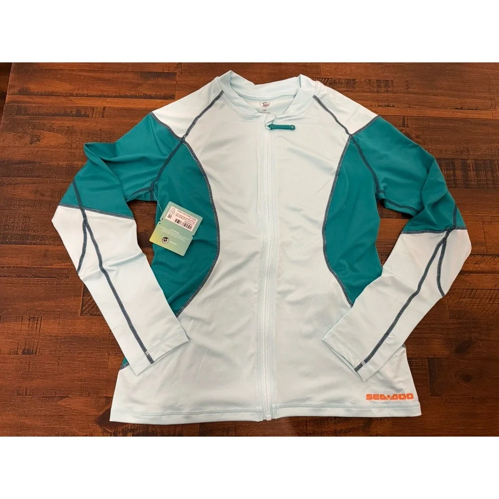 Sea Doo Women's Long Sleeve Top Jacket Rash Guard Large Green UV Protection NEW